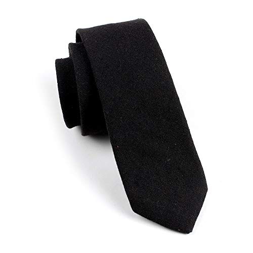 Image of Elfeves Men's Skinny Solid Color Tie Causal Cotton Linen Narrow Slim cut Necktie