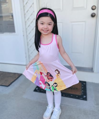 Image of Disney Frozen Elsa Princess Stitch Minnie Girls Tennis Dress Sleeveless Golf Outfit with Shorts Pocket & Headband 2-9 Years