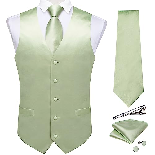 DiBanGu Men's Satin Suit Vest & Tie Set 5PCS Solid Color Dress Waistcoat for Suit or Tuxedo Wedding Party
