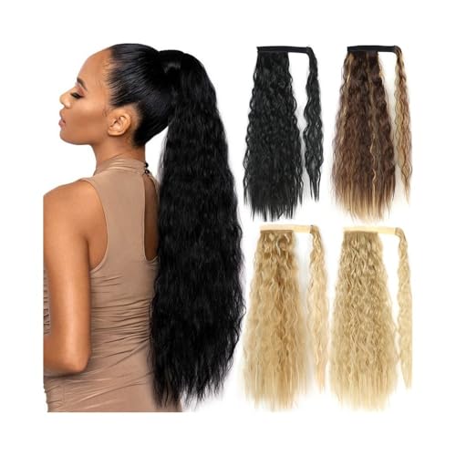Mujeres Cola de caballo ondulada maíz 22 pulgadas largo, extensión cabello sintético envolvente con clip for rizar Diario(12)