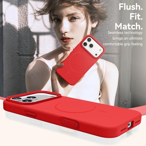 Image of mobistyle Magnetic Silicone Back Cover for iPhone 17 Pro Max 6.9-Inch, Compatible with Mag-Safe, Silky Soft Touch, Shock Absorbing Phone Cover Case with Camera Lens Protection (Camilla Red)