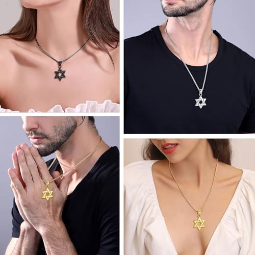 Bestyle Star of David Necklace Handmade Stainless Steel Hexagram Pendant Israel Jewish Star Necklace Religious Jewelry, Protective Amulet Gift for Men Boys3