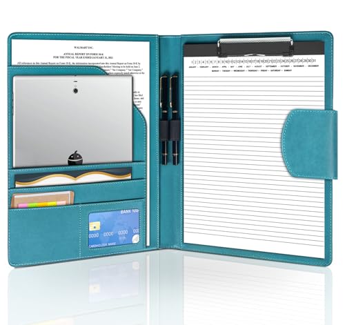 NOTEZMATE Portfolio Business Padfolio Folder, DIN A4 PU Leather Padfolio Clip Board,Magnetic Closure Clipboard with Cover Professional with 2 Pen, A4 Paper for Business School Office, Turquoise