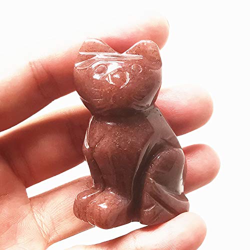 Manekieko Natural Strawberry Quartz Crystals and Healing Stones, Pocket Carved Lucky Cat Figurines Collectibles 2 Inches Room Decor - Image 2
