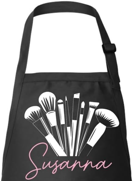 Miniatura 2 de Delantal de artista de maquillaje personalizado con nombre (blanconegro)