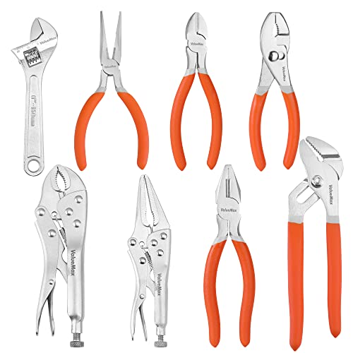 Valuemax 8-Piece Pliers And Wrench Set, Includes Linesman Pliers, Locking Pliers, Needle Nose Pliers, Groove Joint Pliers, Slip Joint Pliers, Diagonal Pliers, Adjustable Wrench, Dipped Handle #TOP6