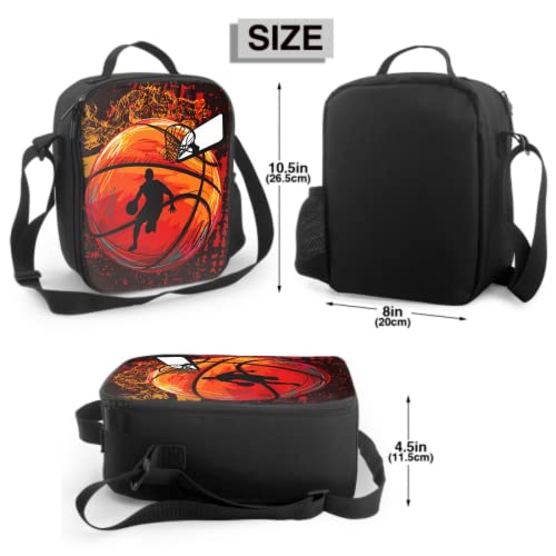Harooni Basketball Lunch Box For Boys Girls Small Insulated Lunch Bag For Kids Waterproof Reusable School Art Painting Basketball Lunch Box Cooler With Side Pocket #TOP1