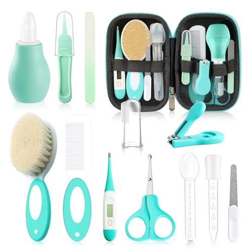 WXA Baby Healthcare and Grooming Kit with Nail Clippers, Scissors, Infant Grooming Kit for Newborns (18 in 1, Green)