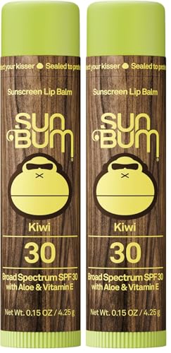 Image of Sun Bum SPF 30 Sunscreen Kiwi Lip Balm - Moisturizing Aloe Vera and Vitamin E - Vegan and Cruelty Free - Broad Spectrum UVA /UVB Lip Protection - 0.15 oz Stick (Pack of 2)