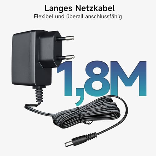 Netzteiladapter 9 V 0,5 A 4,5 W 1,8 m, AC-DC-Schaltadapter (Eingang 100 – 240 V, Ausgang 9 Volt 0,5 A), DC 9 V 5,5 x 2,1 mm Transformatorstecker zur Wandmontage