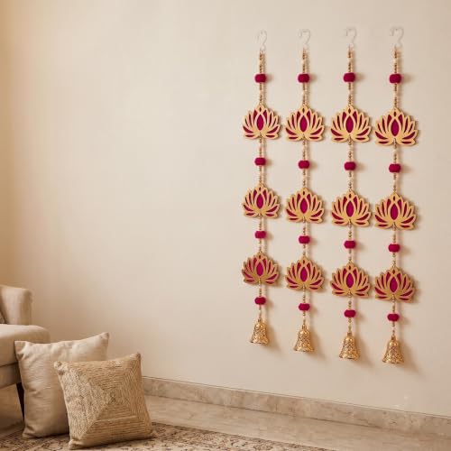 Image of JH Gallery Jhumki Bead Lotus - Handmade Ganpati Decoration Setup for Home, Ganesh Chaturthi Mandap Decor, Pooja Room, Temple & Door Hanging (30 Inch, Pack of 4)