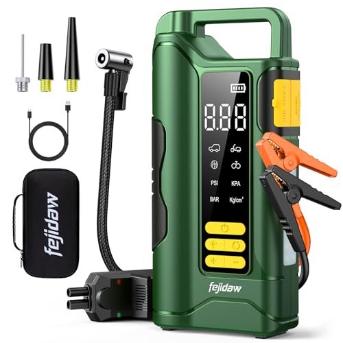Image of Jump Starter with Air Compressor, 5000A Car Battery Jump Starter, 16000mAh Battery Jumper Starter Portable for 10L Gas /Diesel Engine with 160PSI Booster, LED Display & Light, Jumper Cables