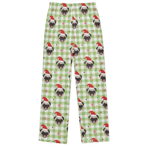 Boy's Pj Pants Hand Drawn Dog Christmas Hat Lounge Bottoms Elastic Kids Sweatpants Joggers with Pockets Size 6-14