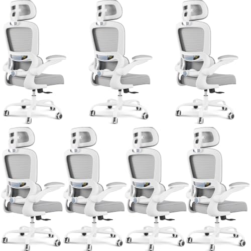 Image of TRALT Office Chair Ergonomic Desk Chair, 330 LBS Home Mesh Office Desk Chairs with Wheels, Comfortable Gaming Chairs White Pack of 7