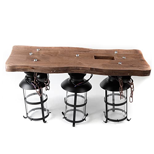 3-Light Rustic Kitchen Island Pendant Lamp Farmhouse Wood Iron Chandelier Industrial Ceiling Hanging Light With Glass Lampshade For Dining Living Room Restaurant Cafe Bar 39.4 X 27 In E26/E27 Base #TOP7