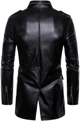 Mens Mid Length Style Long Leather Jacket Motorcycle Black Lambskin Leather 3/4 Length Long Overcoat4
