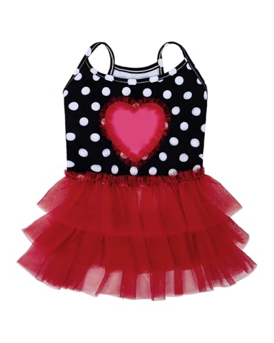 Image of CuteBone Cute Pet Dress for Small Dogs, Cats - Ruffle Princess Outfit with Pleated Heart, Summer Lightweight Breathable Dog Party Clothes for Holiday, Walks, Birthday, Photos DDQ01XS