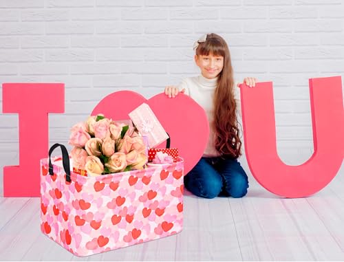 Image of Valentine's Heart Storage Basket Gift Laundry Bins Collapsible Storage Baskets Box Laundry Nursery Hamper for Home and Office Decoration with Handles