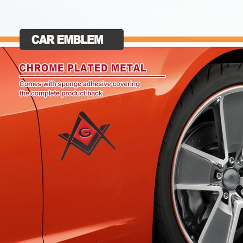 Image of Pleoos 2Pcs 2.75 inch Chrome Plated Masonic Car Emblem Compass Auto Truck Metal Decal, Mason Square, Auto Motorcycle Gift Automobile Decoration Accessories(Red)