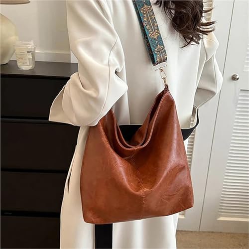 Leather Vintage Solid Color Women Fashion Shoulder Sling Bag High-Capacity Simple Adjustable Wide Strap Bucket Crossbody Bags3