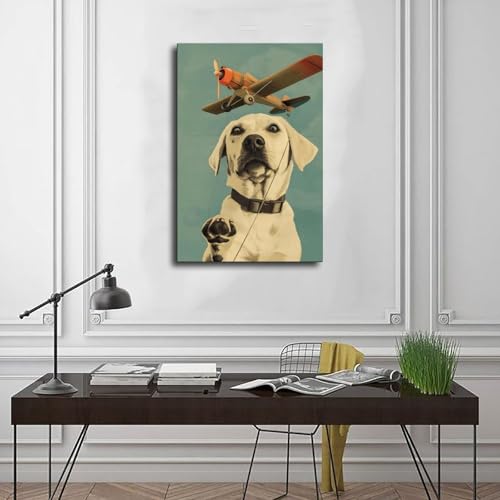 Impression sur toile Labrador aviateur déco murale rétro 50x75 cm