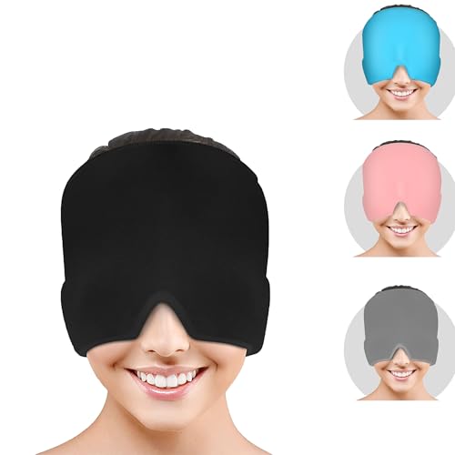 Migraine Relief Cap Reusable Cold Hot Therapy Migraine and Headache Relief Cap Single-Sided Gel Ice Hot Head Wrap for Chronic Migraine Tension Headache Sinus Stress Puffy Eyes (Black)