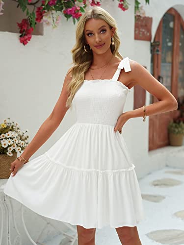 Image of Womens Summer Casual Dresses Spaghetti Strap Smocked Mini Dress