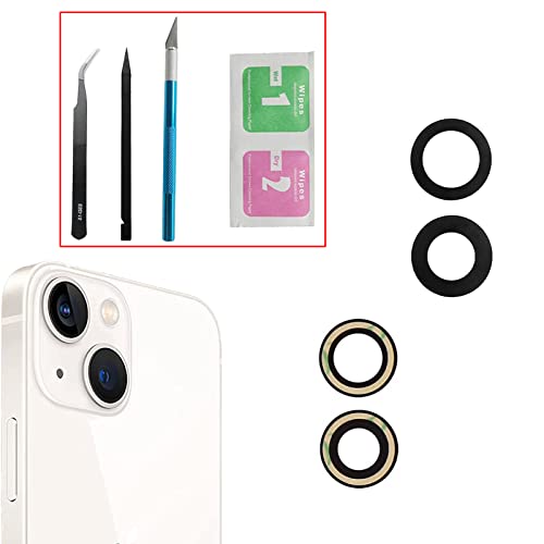 2 Pcs/Set Back Camera Lens Replacement for iPhone 13/ iPhone 13 Mini Anti-Lens Scratch & Waterproof Rear Glass Camera Lens Cover Replacement with Pre-Installed Adhesive + Repair Tool Kit
