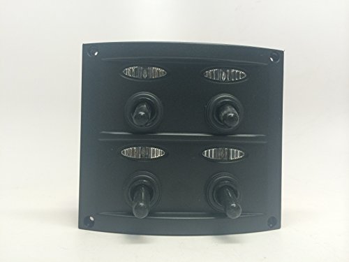 Pactrade Marine LED Waterproof Switch Panel with Fuses 15A x 2 Neoprene Cap Switch x 4, Black