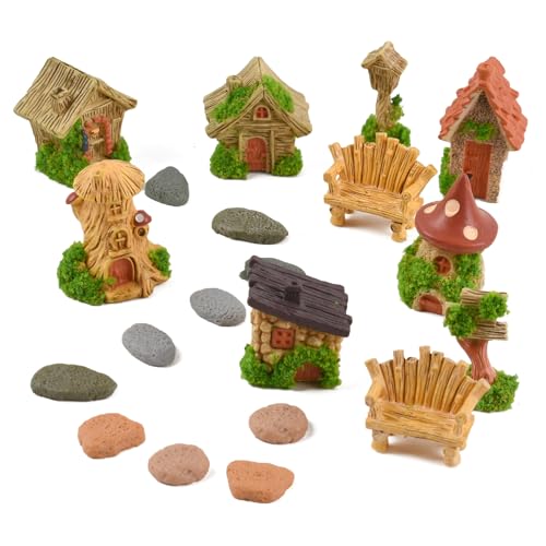 Redvigh Miniature Fairy House Resin Tiny House Mini Village House Fairy Gardening Decor House Fairy Garden Accessories for DIY Micro Landscape Mini Garden Outdoor Decor