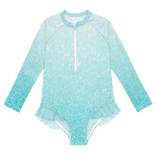 CHIFIGNO Long Sleeve One Piece Girls Swimsuit Light Blue Gradient One Piece Bathing Suit for Girls 3T