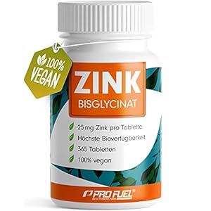 Zink 25mg – 365 Tabletten (vegan) mit Zink-Bisglycinat (Zink-Chelat) für höchste Bioverfügbarkeit – laborgeprüft, hochdosiert, ohne unerwünschten Zusatzstoffe – 1 Jahresvorrat – ProFuel