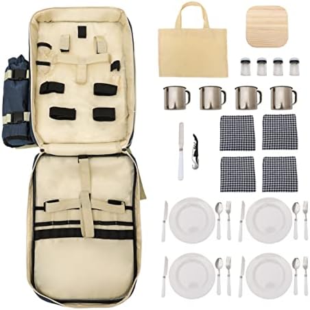 4 Person Picnic Backpack Hamper Cooler Bag with Tableware Insulated bottle Holder Tableware