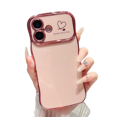 Coque iPhone 16 rose au motif cœur pour un style quotidien élégant en soirée