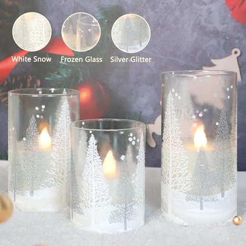 Image of Flameless Candles Snowflake Trees Night Light Set, 3 Count, Winter Holiday Decor Christmas Candles for Living Room, Bedroom and More