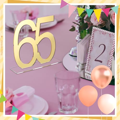 Image of Threehoney 12 Pcs Mirror Gold 65th Birthday Decorations for Men and Women Acrylic Anniversary Decorations Table Numbers Centerpieces for Birthday Party