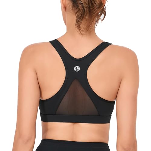 Image of RUNNING GIRL Sports Bras for Women, Racerback Medium Impact Wirefree Padded Bra Workout Crop Top Longline Sports Bra Push up(WX2989 Black XL), X-Large