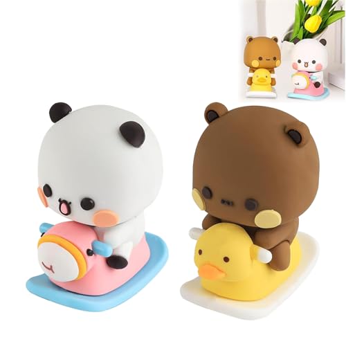 LEOEASIY 2 Piezas Figuras Móviles para Coche, Bubu Dudu Kawaii, Decoración de Oso Panda para Coche, Bubu y Dudu Figuras, Figura de Oso Panda, Decoración Salpicadero Coche, Regalos para Niños