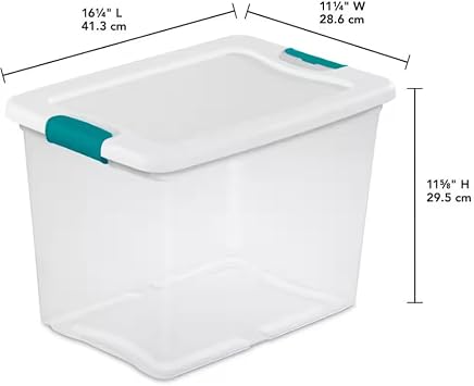 25 Quart Latching Storage Box Large Clear Plastic Storage Bins with Lids, Blue Latch