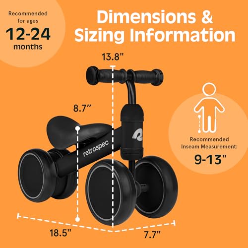 Image of Retrospec Cricket Baby Balance Bike, 4-Wheel Ride-On Toy for Ages 12-24 Months - First Bike & Toddler Bike for 1 Year Old Boys & Girls, First Birthday Gift