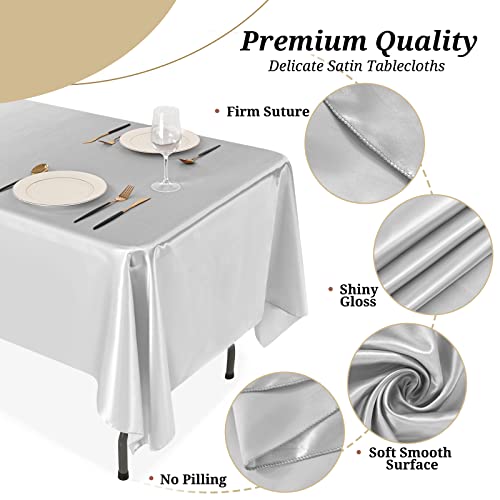 Ymhpride 12-Pack Silver Rectangle Tablecloths, Satin Tablecloths, 57X108 Inch Bright Silk Tablecloths, Smooth Fabric Table Decorations, For Wedding Table Decoration… #TOP2