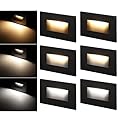 LEONLITE Black 3CCT 120V LED Step Lights, 150LM 5%-100% Dimmable CRI90 Indoor Outdoor Aluminum Stair Lights, ETL, 3000K/4000K/5000K, Pack of 6