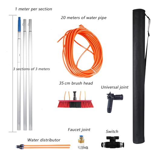 Kit professionale per la pulizia delle finestre con manico estensibile e spazzola, ideale per pannelli solari e soluzioni per la pulizia esterna - Senza striature h.