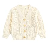 Simplee kids Baby Sweater Cable Knit Toddler Cardigan Long Sleeve Fall Winter V-Neck Open Front for 6M-4T Creamy-White