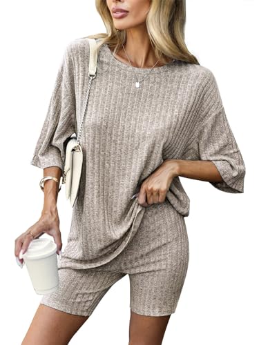 Zetieny Schlafanzug Damen Pyjamas Set Kurzarm Nachtwäsche Set Zweiteiliger Casual Sommer Sleepwear