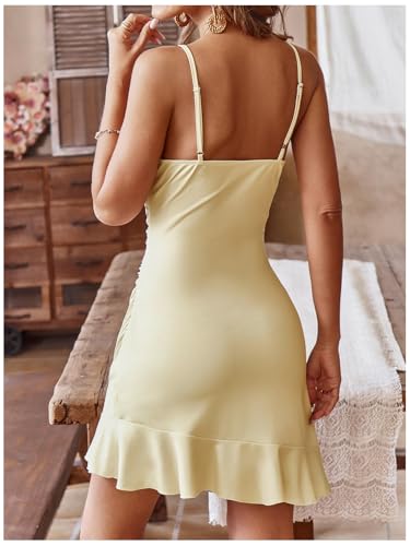 Image of Floerns Women's Summer Tropical Twist Front Ruched Ruffle Hem Bodycon Cami Dress