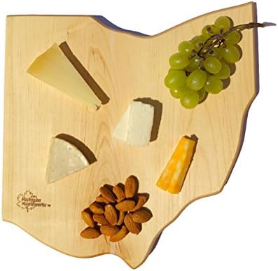 Michigan Mapleworks Ohio Shaped Maple Cutting Board with Cherry Wood Cheese Spreader Gift Set Large