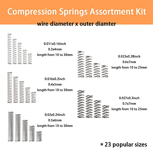 dianrui 300pcs compression springs assortment kit 23 different sizes small spring 304 stainless steel mechanical mini springs for diy repair project