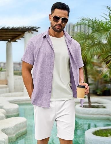 Men's Linen Shirts Short Sleeve Casual Button Down Shirts Summer Beach Wedding Vacation Cotton Tops3