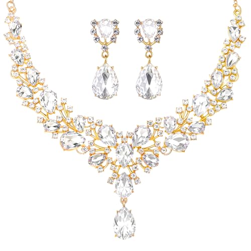 Hicarer Bridal Crystal Necklace & Earrings Set